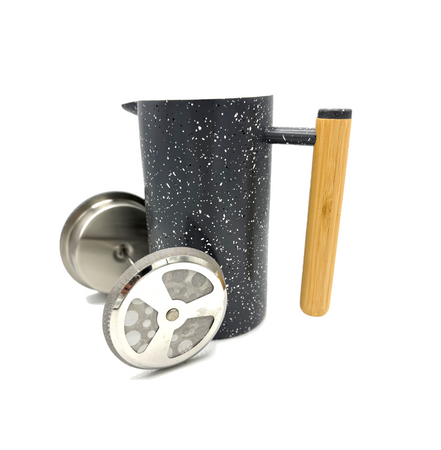 French Press 1000 ml szary z drewnianą rączka